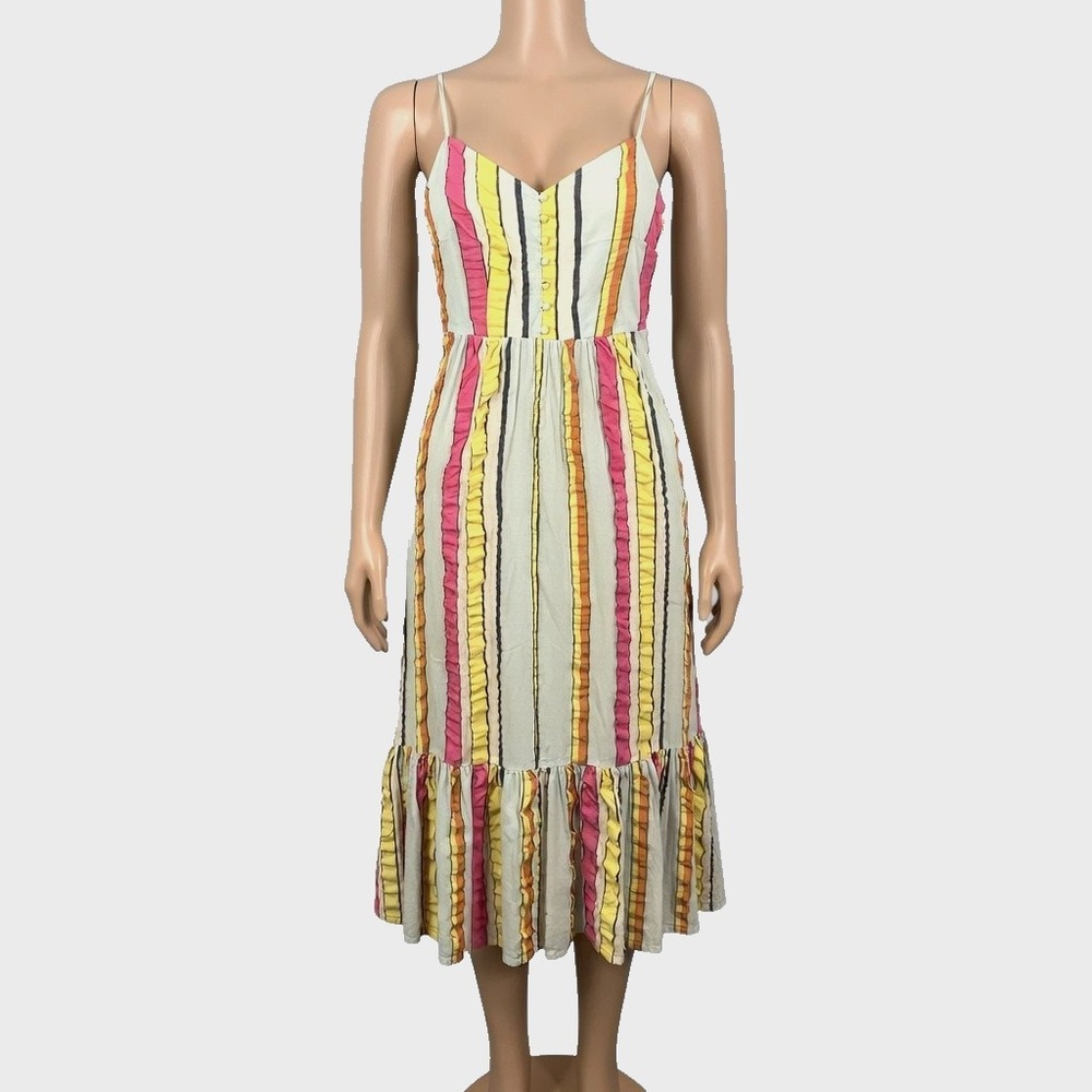 J.Crew Ric Rac Trim‎ Maxi Dress Women Sz 4 Striped Sleeveless Tiered Ruffles